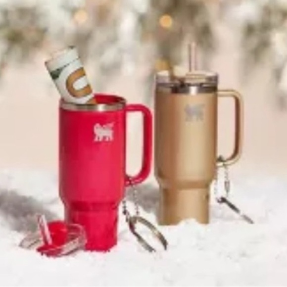 2 STANLEY mini quencher Water Bottle Keychain Christmas Ornament Charm Set of 2 - Picture 2 of 10